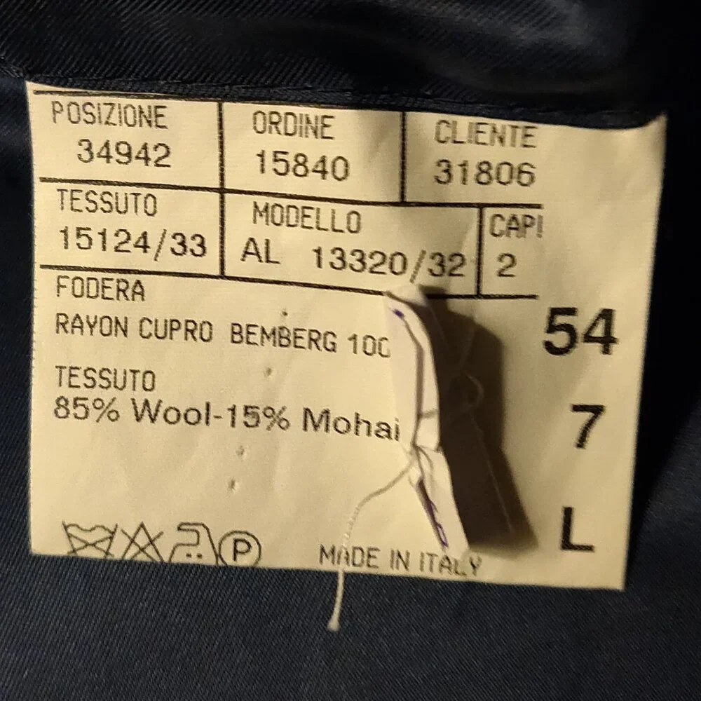 Canali Italian Wool Suit Jacket Blue Pinstripe 3 Button Double Vent 44L